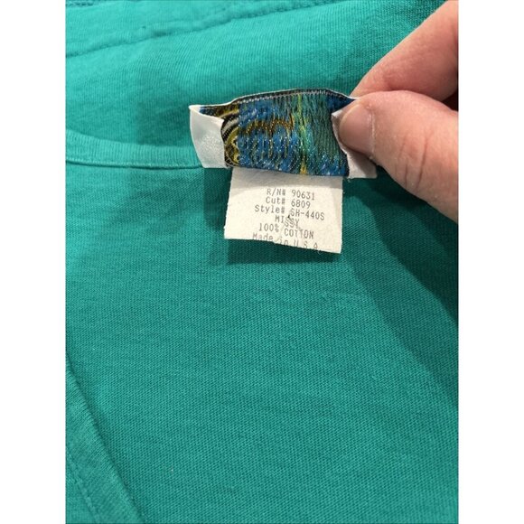Vtg Copa Cabana Womens T shirt L Green Fish Underwater Treasure 80s Embellished - Picture 10 of 11
